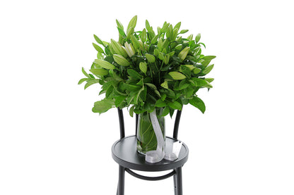 VALERIE large display of white oriental lilies in a tapered glass vase by Kate Hill Flowers Melbourne