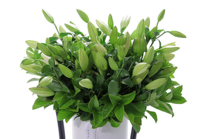 Close-up of VALERIE ceramic design with white oriental lilies
