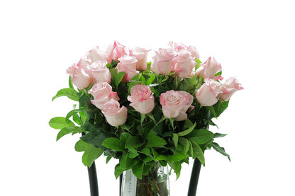 Close-up of ZARA large tapered vase with soft pink roses