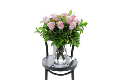 ZARA pale pink roses in a tapered glass vase by Kate Hill Flowers Melbourne