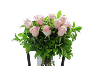 Close-up of ZARA tapered vase with soft pink roses