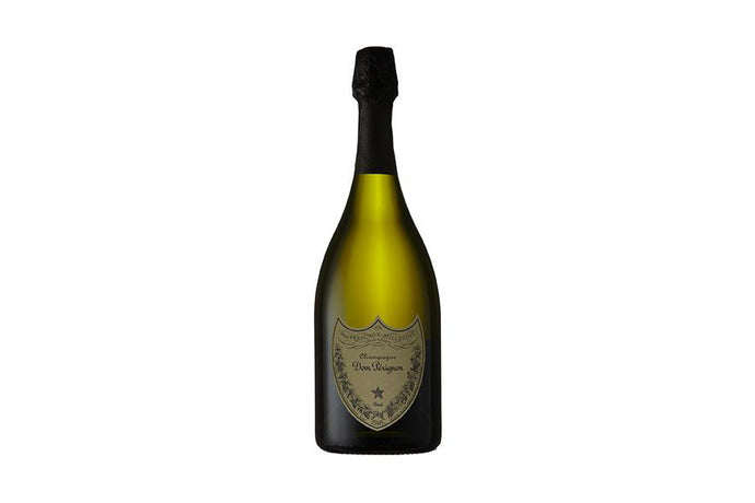 Dom Perignon ‘Brut Vintage’. Pinot Noir Chardonnay, Champagne, France. 750ml. Bottle sitting on white background.